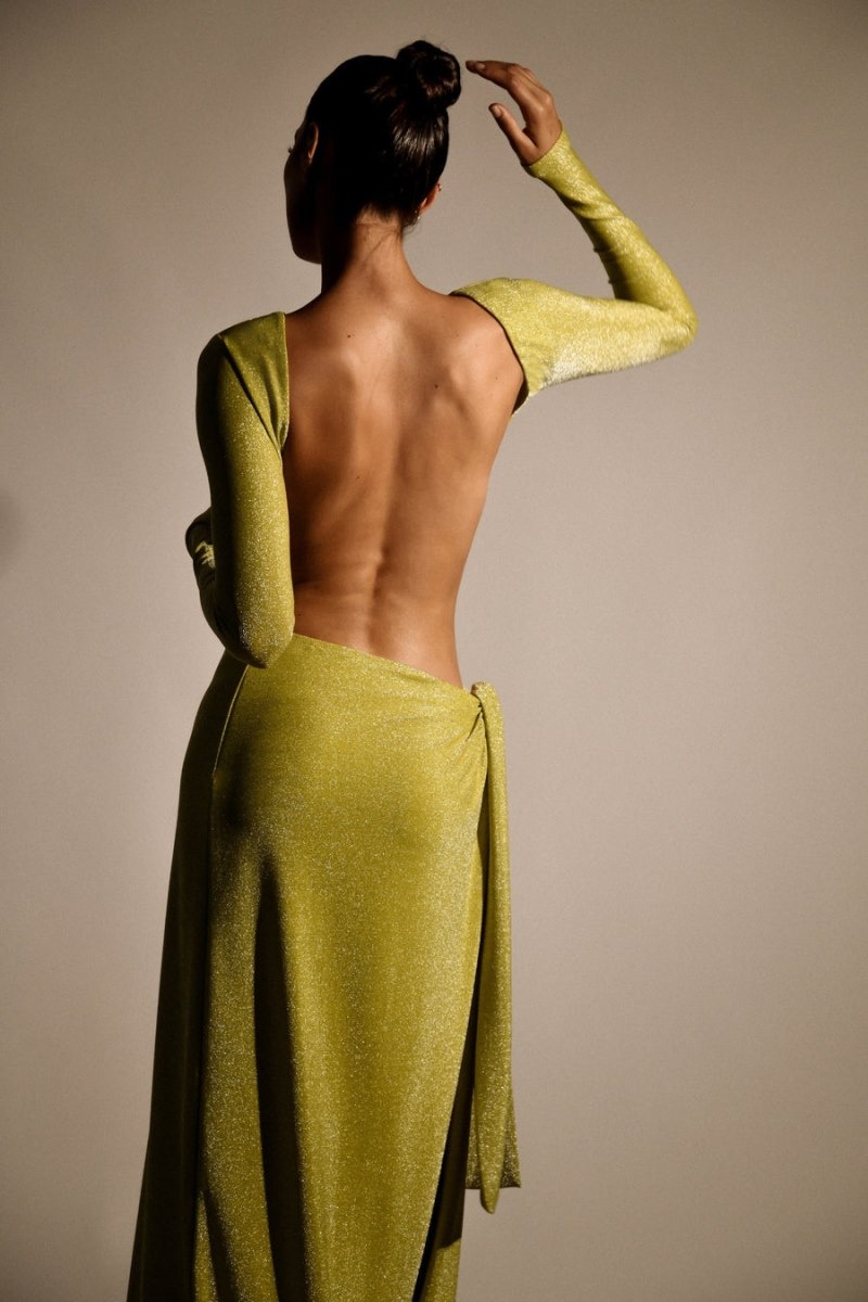 Women's Meshki Christina Backless Wrap Maxi Dress Green Australia | X6S-3387