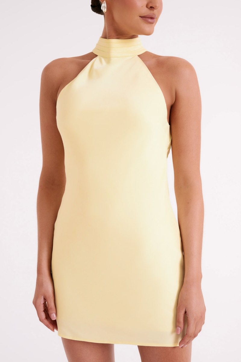 Women's Meshki Claire Matte A Line Mini Dress Light Yellow Australia | Q6R-4019