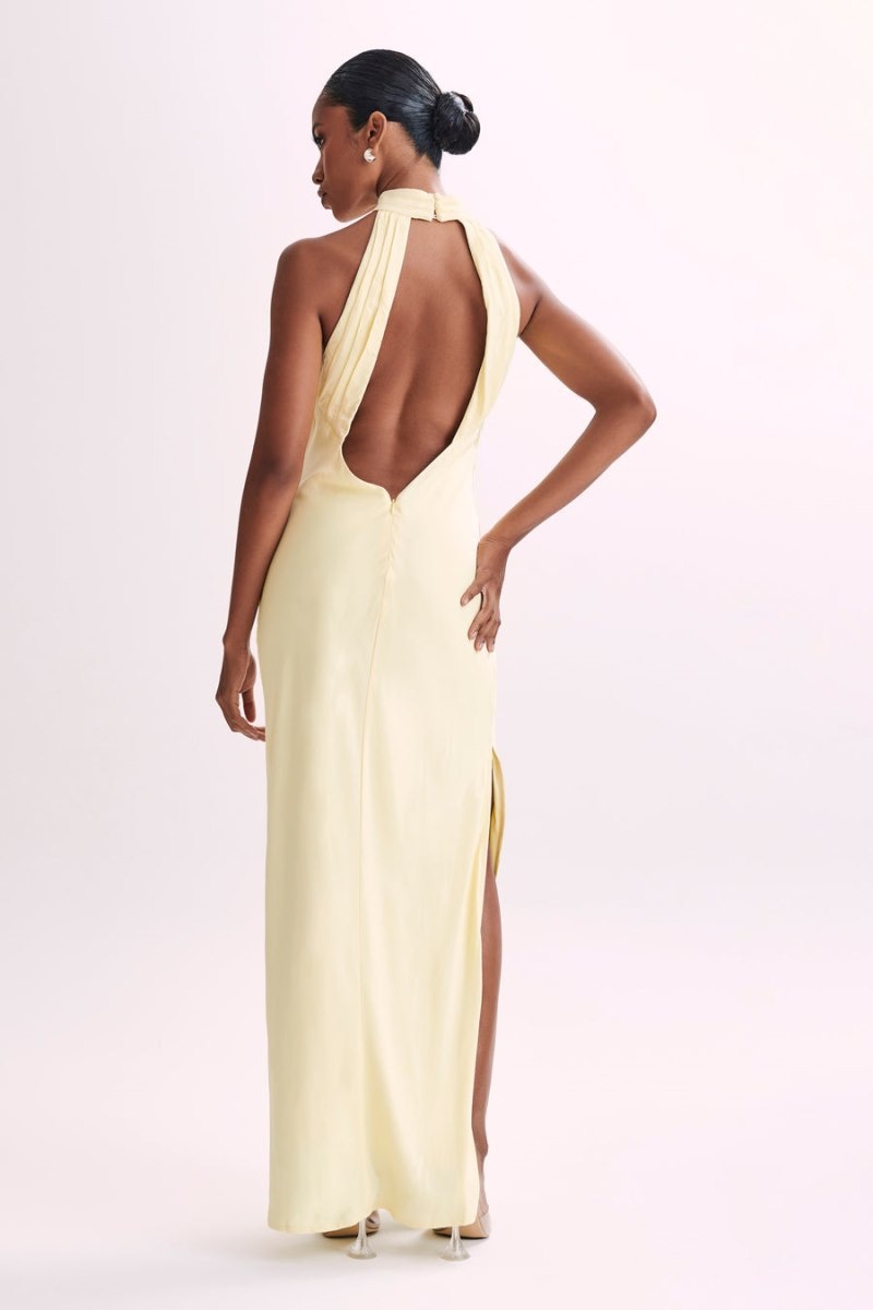 Women's Meshki Claire Matte Satin Drape Back Maxi Dress Light Yellow Australia | R9J-0584