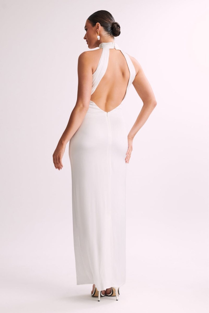 Women's Meshki Claire Satin Drape Back Maxi Dress White Australia | M4S-9827