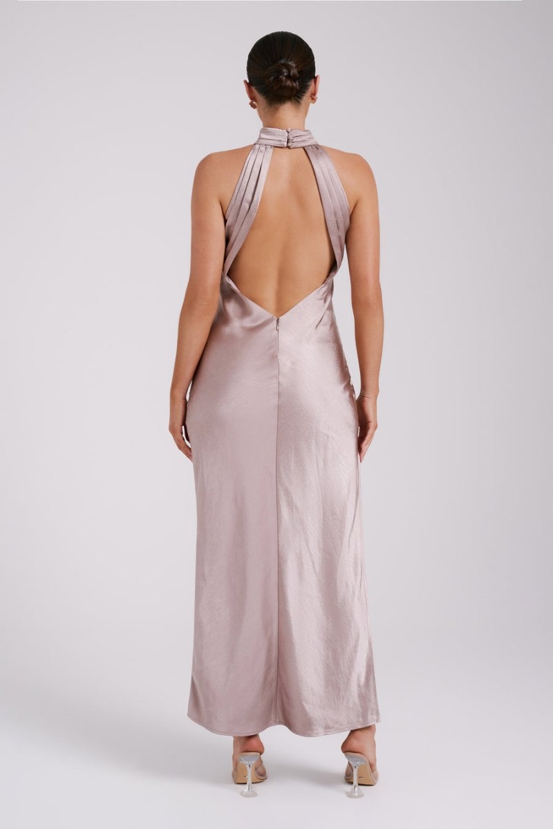 Women's Meshki Claire Satin Drape Back Maxi Dress Skin Pink Australia | V1Z-6566