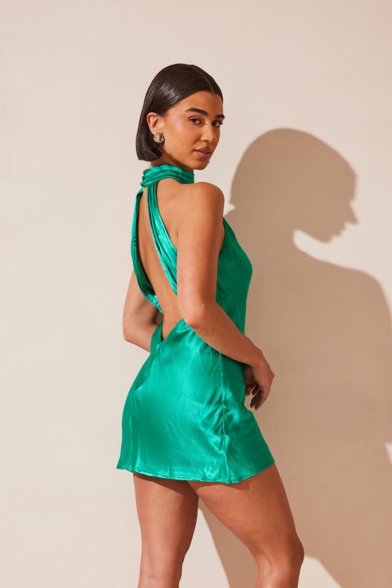 Women's Meshki Claire Shiny A Line Mini Dress Green Australia | L7V-1954