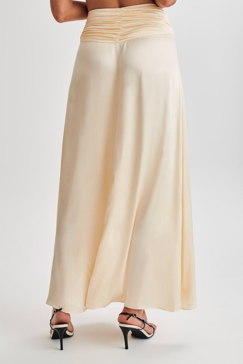 Women's Meshki Clara Satin Ruched Maxi Skirts Light Yellow Australia | P4N-9612