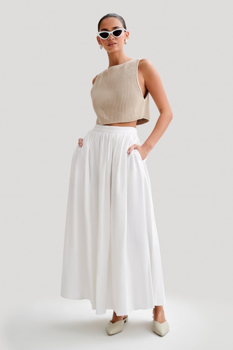 Women's Meshki Clarence Linen A-Line Maxi Skirts White Australia | T5R-4536