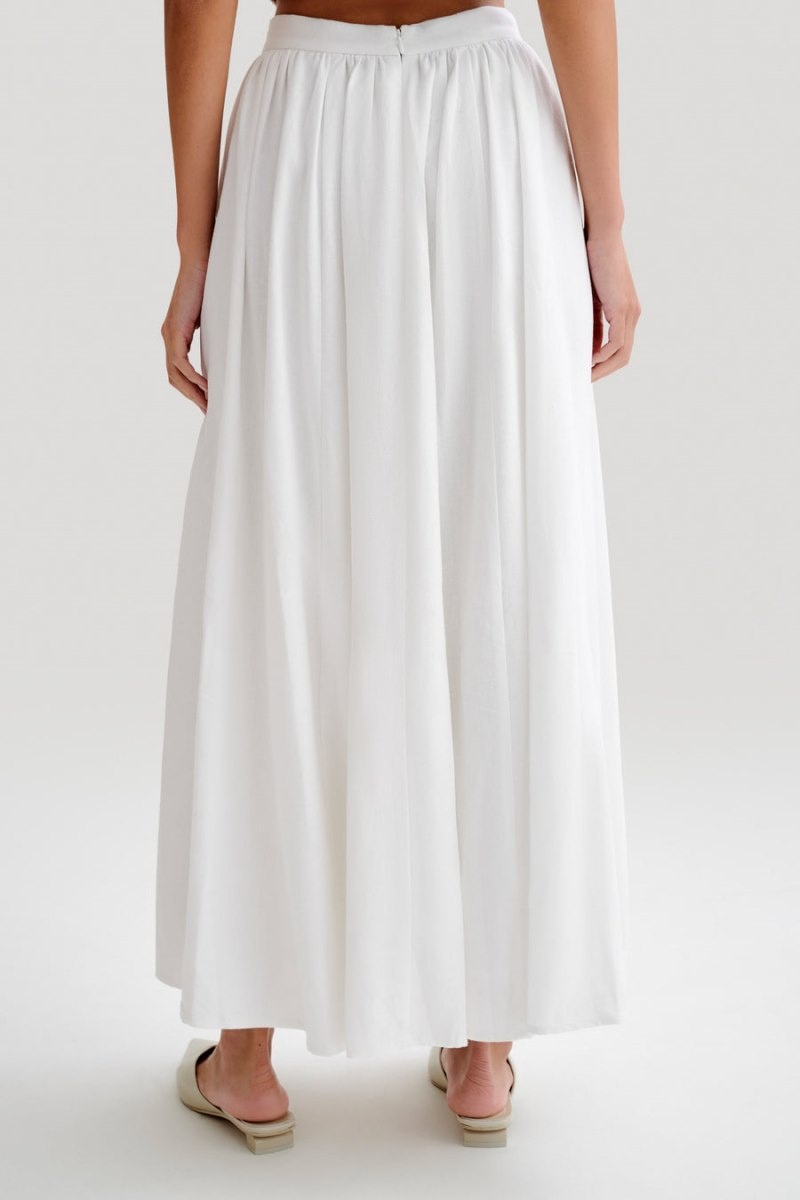 Women's Meshki Clarence Linen A-Line Maxi Skirts White Australia | T5R-4536