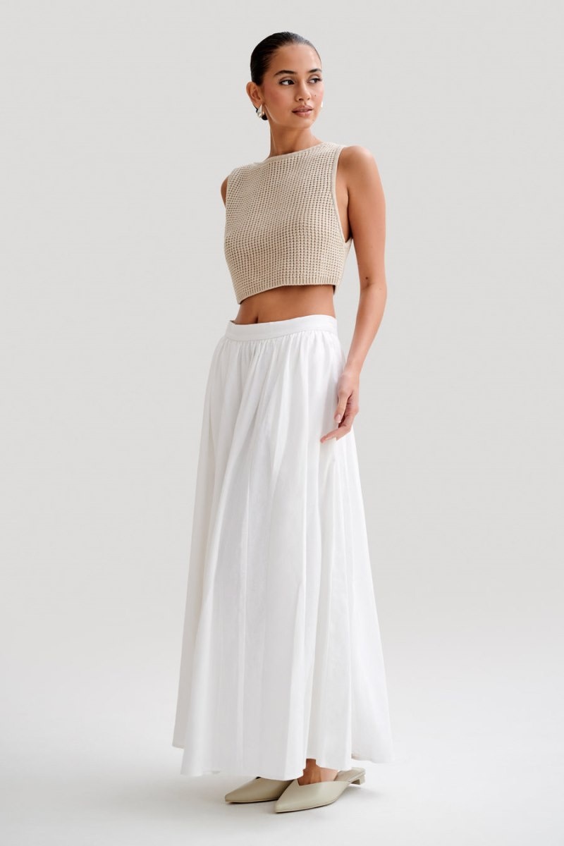 Women's Meshki Clarence Linen A-Line Maxi Skirts White Australia | T5R-4536