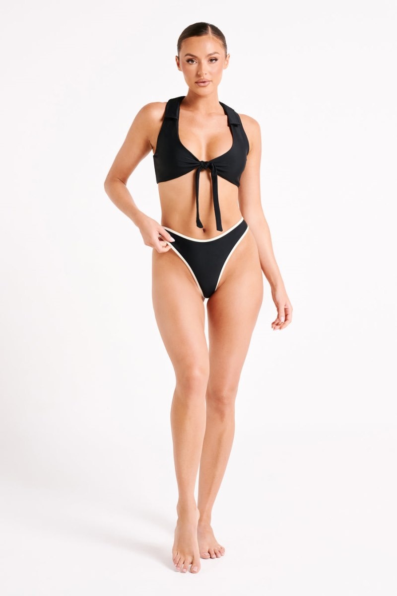 Women's Meshki Clarita Recycled Tie Up Bikini Top Bikinis Black Australia | E0N-7652