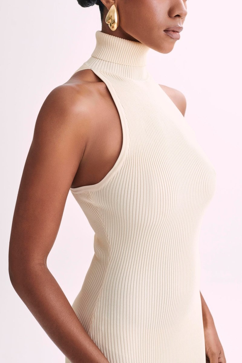 Women's Meshki Connie Turtleneck Knit Midi Dress Cream Australia | E1Q-7747