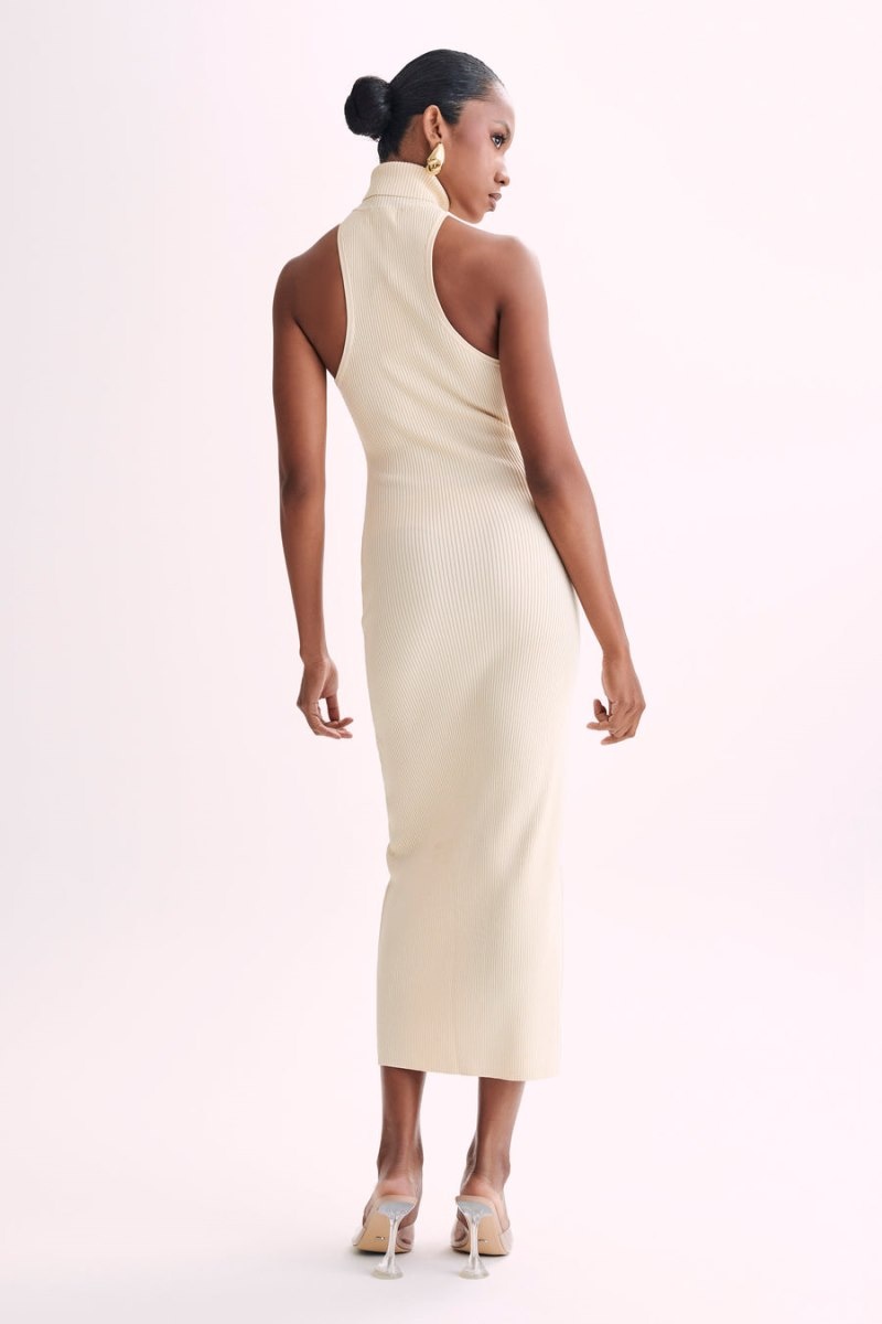 Women's Meshki Connie Turtleneck Knit Midi Dress Cream Australia | E1Q-7747