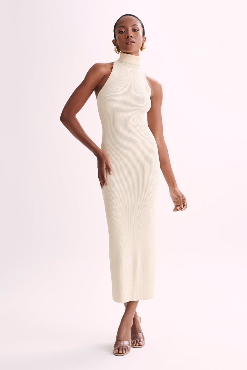 Women's Meshki Connie Turtleneck Knit Midi Dress Cream Australia | E1Q-7747