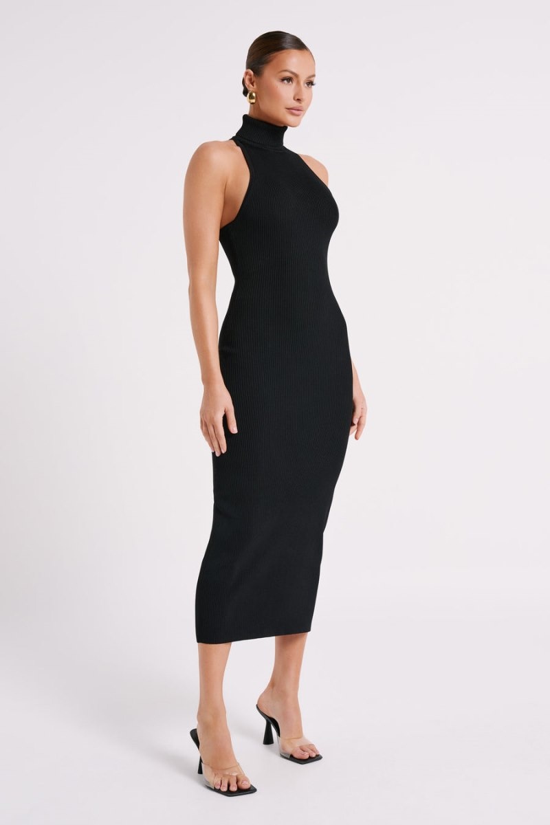 Women's Meshki Connie Turtleneck Knit Midi Dress Black Australia | F1P-3585