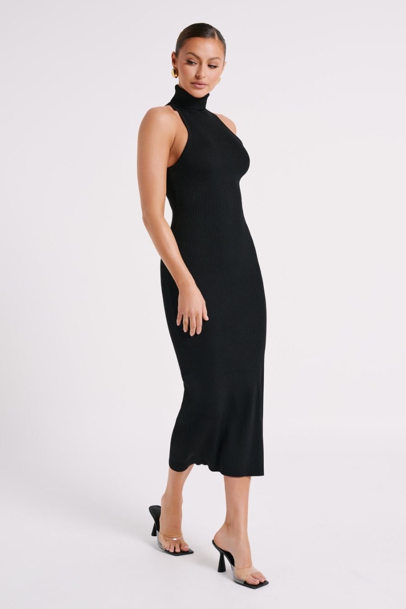 Women's Meshki Connie Turtleneck Knit Midi Dress Black Australia | F1P-3585