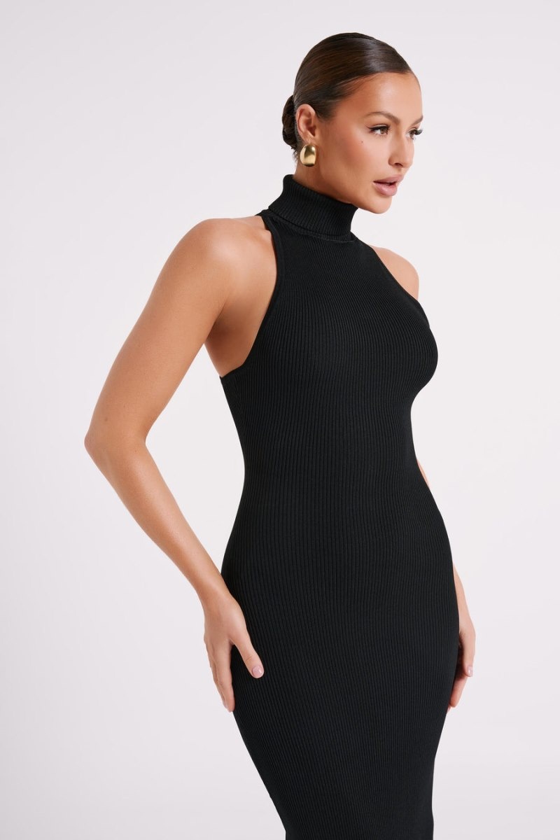 Women's Meshki Connie Turtleneck Knit Midi Dress Black Australia | F1P-3585