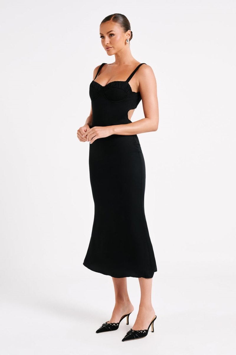 Women's Meshki Constance Cupped Midi Dress Black Australia | J5H-3788