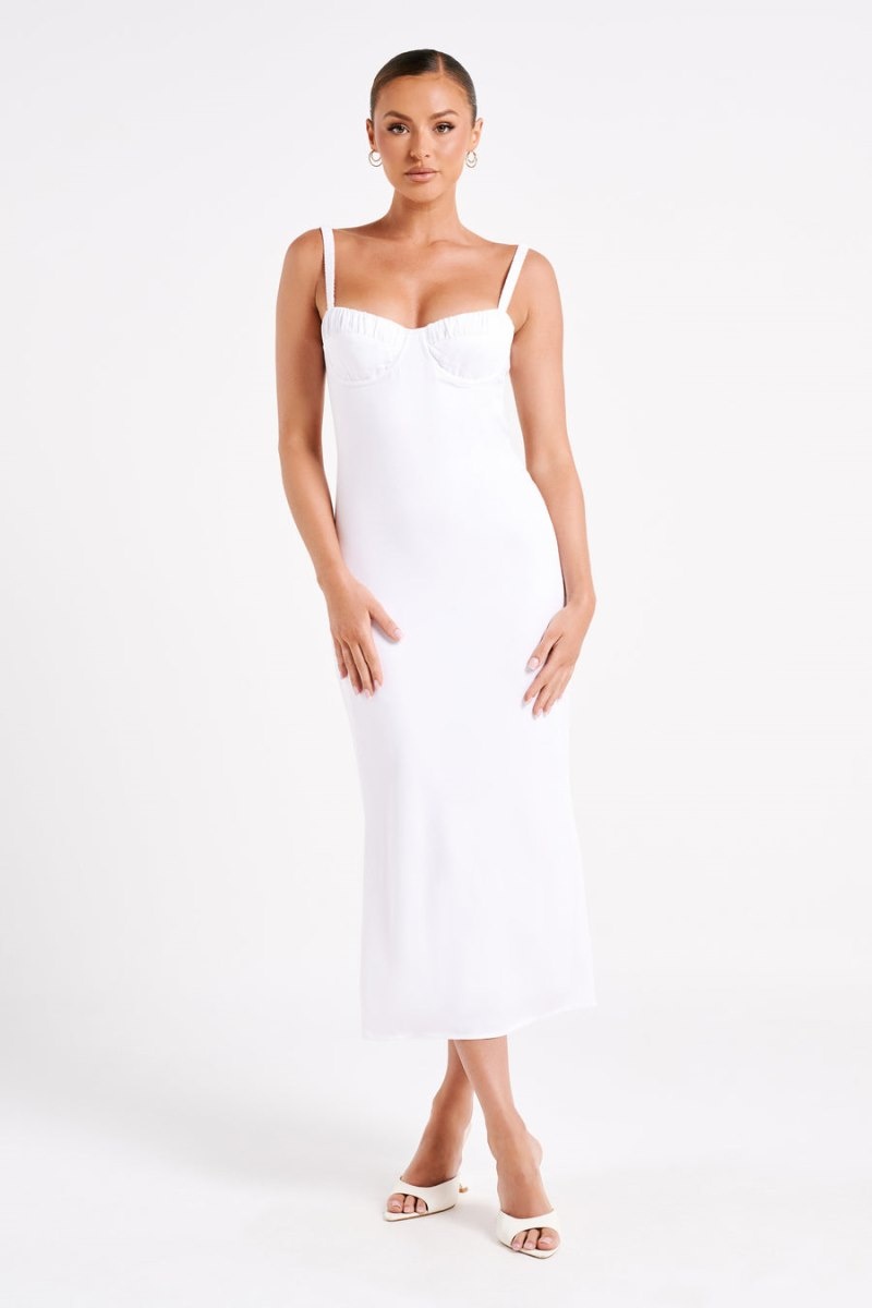 Women's Meshki Constance Cupped Midi Dress White Australia | Y6S-0512