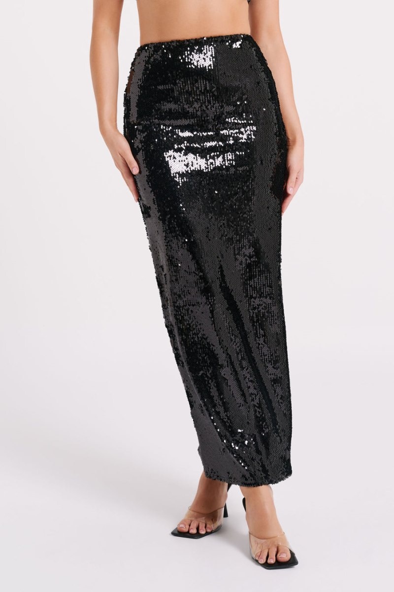 Women's Meshki Cosette Sequin Maxi Skirts Black Australia | F7Q-1612