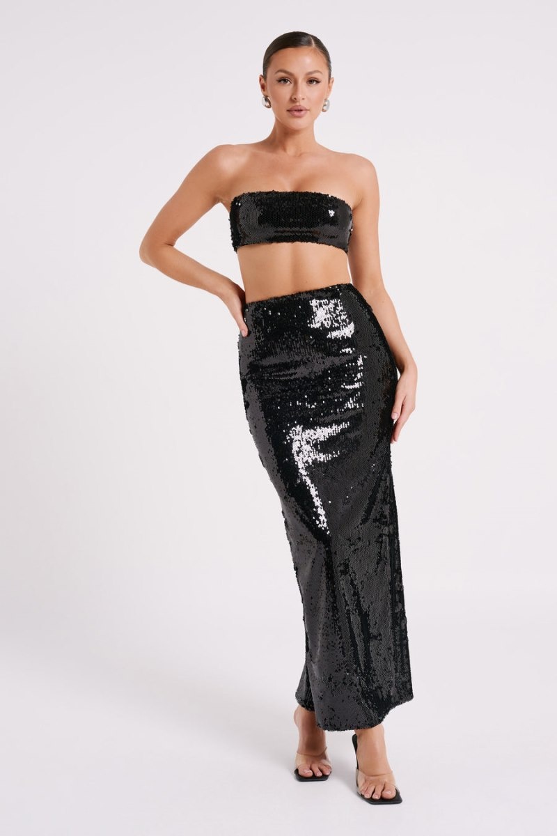 Women's Meshki Cosette Sequin Maxi Skirts Black Australia | F7Q-1612