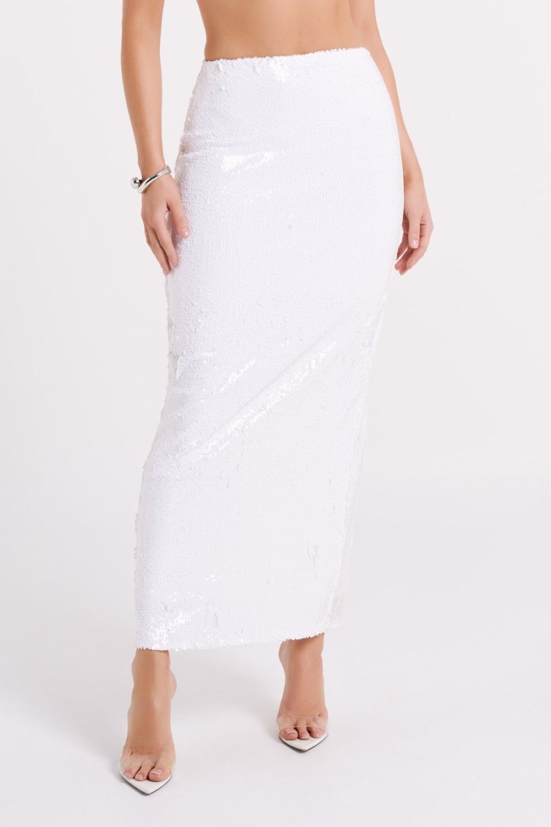 Women's Meshki Cosette Sequin Maxi Skirts White Australia | G2M-3071