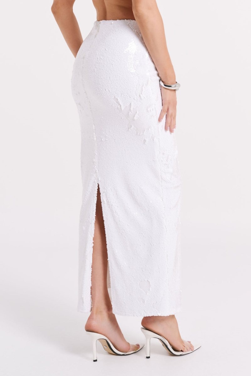 Women's Meshki Cosette Sequin Maxi Skirts White Australia | G2M-3071