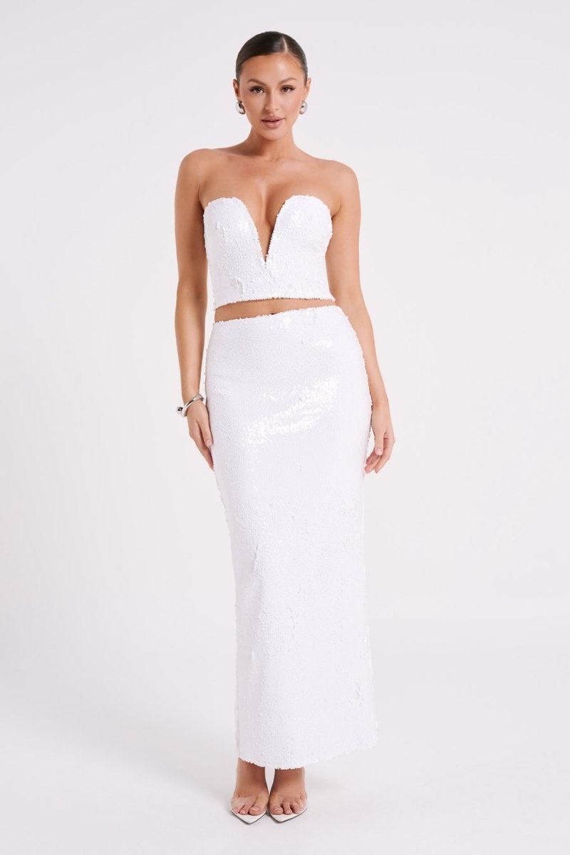 Women's Meshki Cosette Sequin Maxi Skirts White Australia | G2M-3071