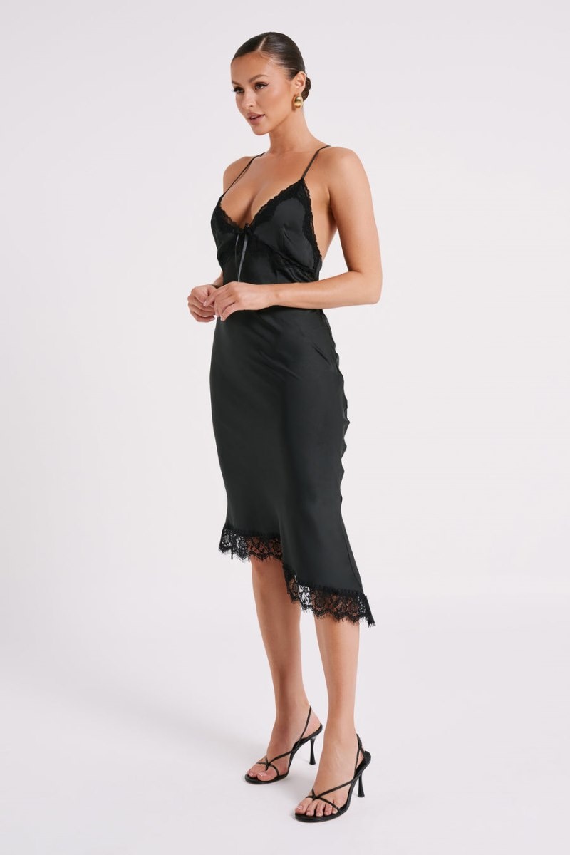 Women's Meshki Crawford Satin Midi Dress Black Australia | M2H-9568