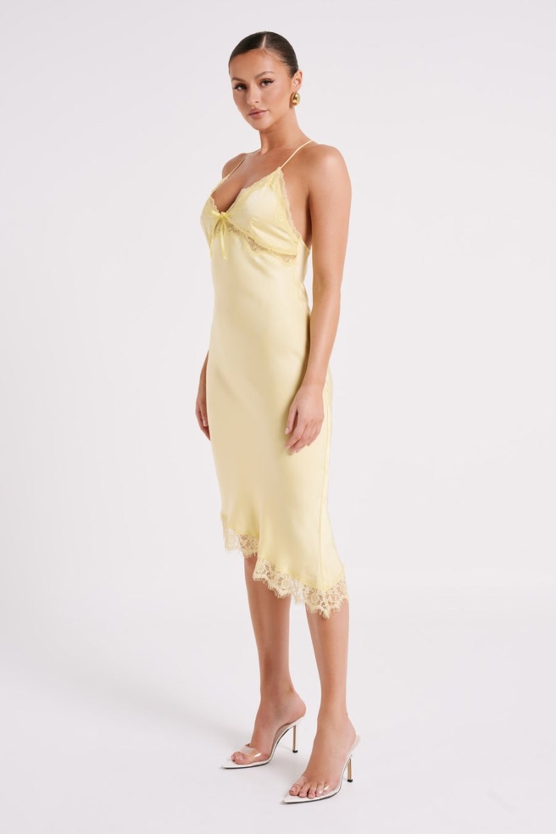 Women's Meshki Crawford Satin Midi Dress Yellow Australia | R3L-5650