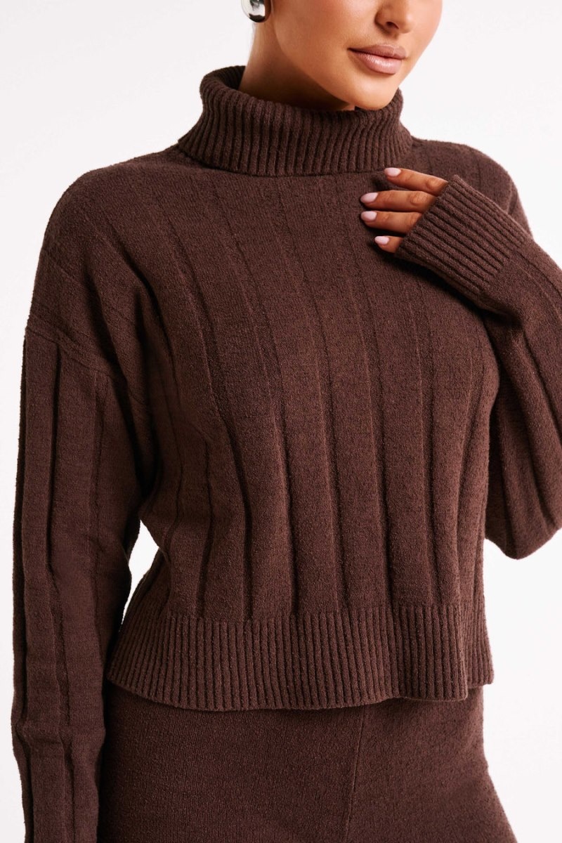 Women's Meshki Cupid Long Sleeve Turtle Neck Jumper Chocolate Australia | G5T-8944