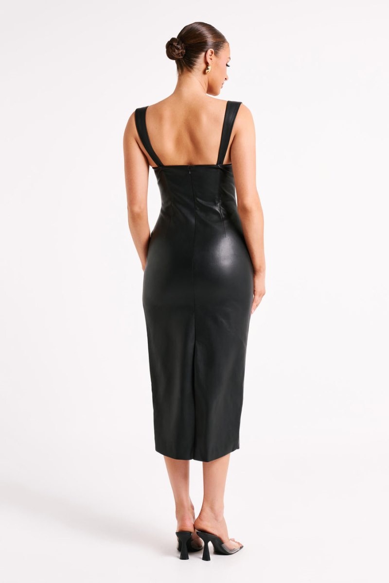 Women's Meshki Cynthia Faux Leather Midi Dress Black Australia | W8W-9877