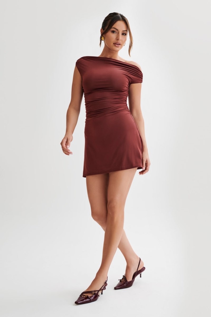 Women's Meshki Dakoda Slinky Off Shoulder Mini Dress Dark Red Australia | I8Y-7212