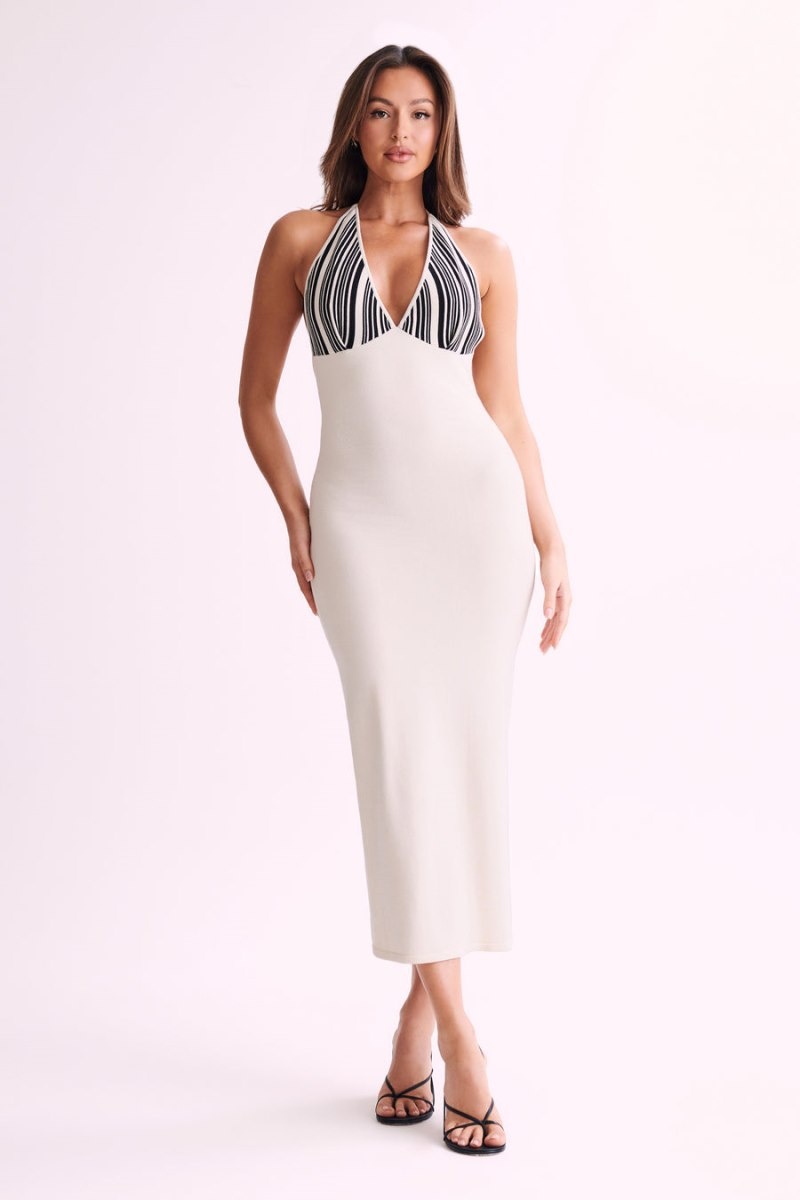 Women's Meshki Dana Stripe Knit Halter Midi Dress White Australia | O1J-3130