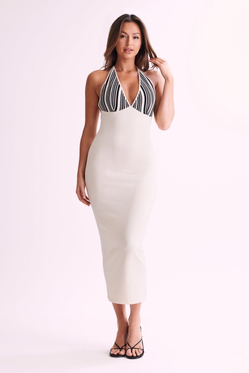 Women's Meshki Dana Stripe Knit Halter Midi Dress White Australia | O1J-3130