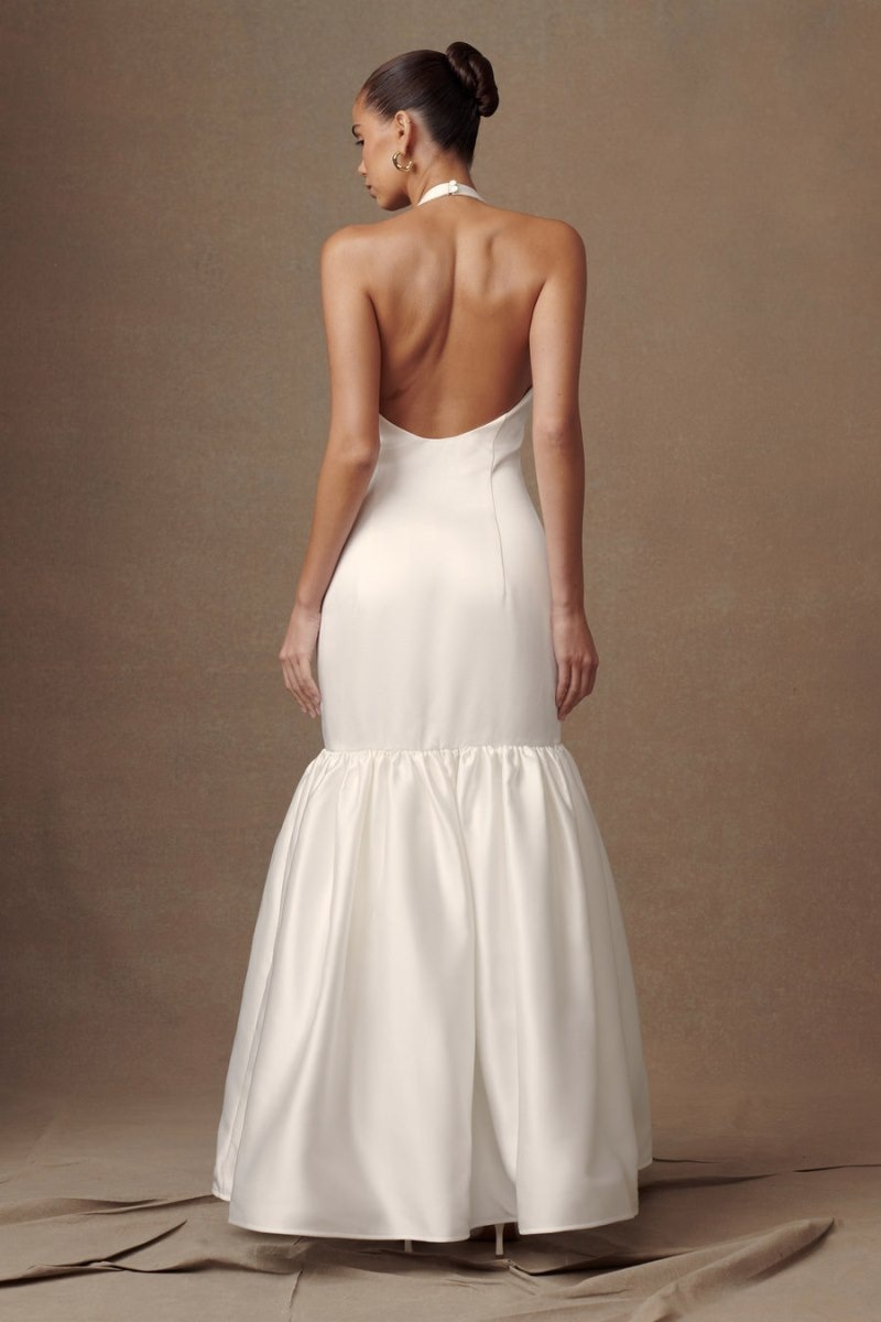 Women's Meshki Danica Satin Halter Wedding Gown Wedding Dress White Australia | R1W-9729