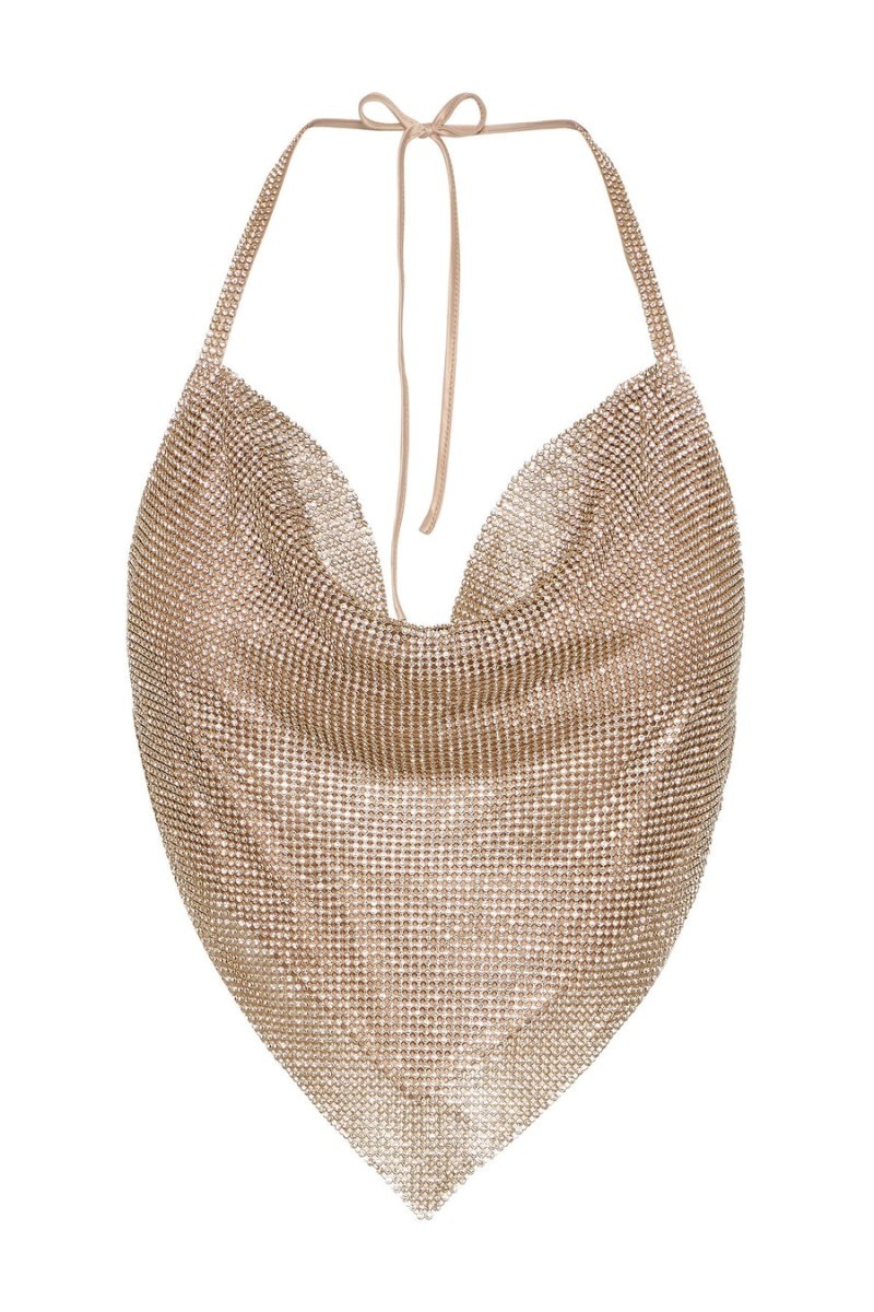 Women's Meshki Daphne Diamante Cowl Neck Halter Tops Gold Australia | K8H-5683