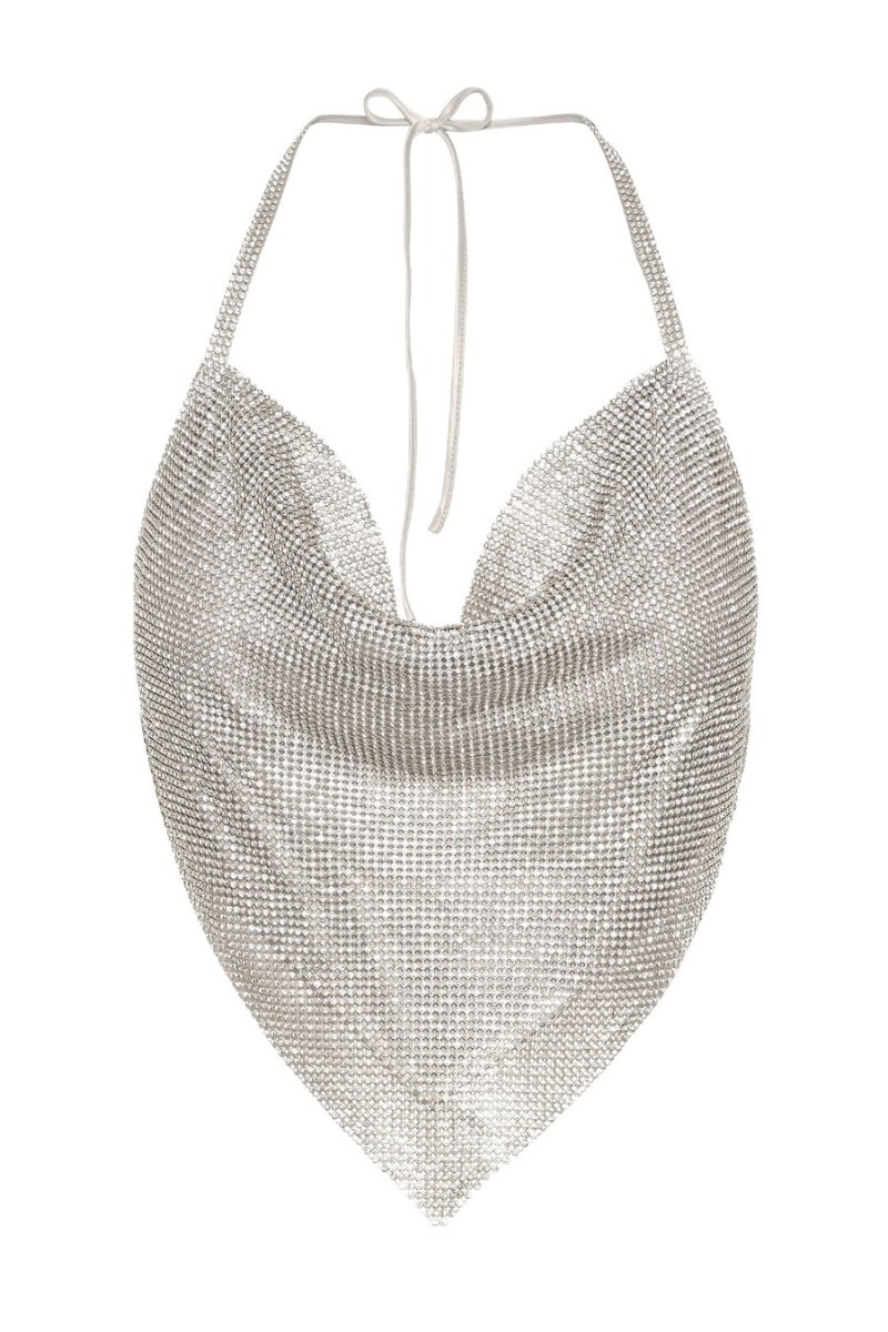 Women's Meshki Daphne Diamante Cowl Neck Halter Tops Silver Australia | E5D-2209