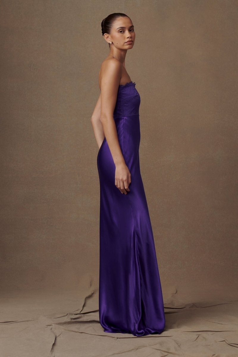 Women's Meshki Darcie Strapless Satin Maxi Dress Deep Purple Australia | U7K-6083