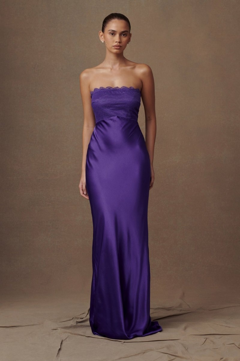 Women\'s Meshki Darcie Strapless Satin Maxi Dress Deep Purple Australia | U7K-6083