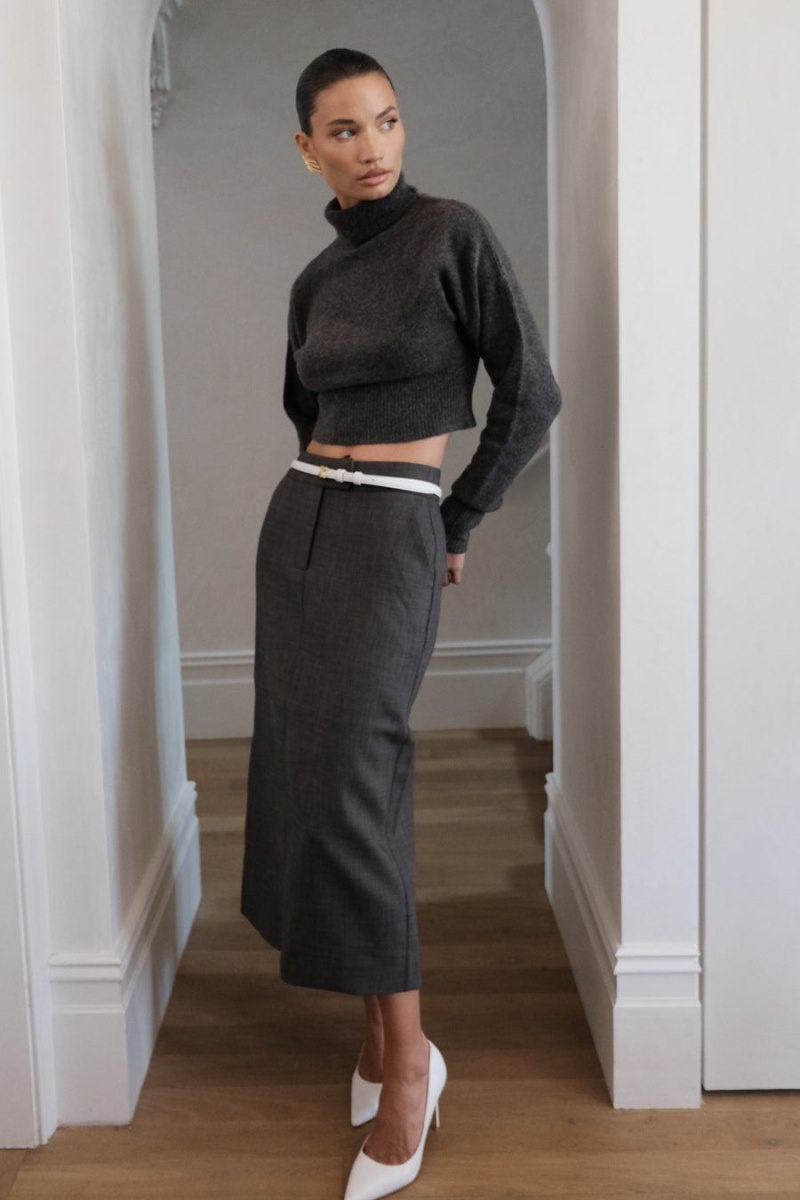 Women's Meshki Darius Turtleneck Knit Crop Tops Deep Grey Australia | M9P-2862