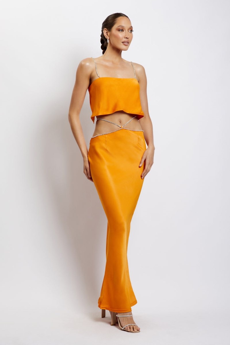 Women's Meshki Dayana Diamante Maxi Skirts Orange Australia | Z0G-2996