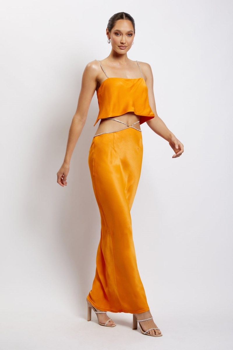 Women's Meshki Dayana Diamante Maxi Skirts Orange Australia | Z0G-2996