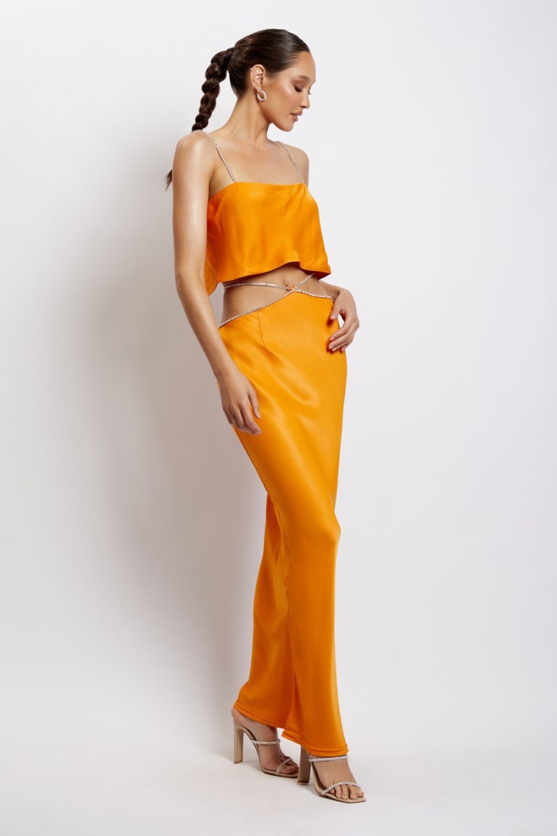 Women's Meshki Dayana Diamante Maxi Skirts Orange Australia | Z0G-2996