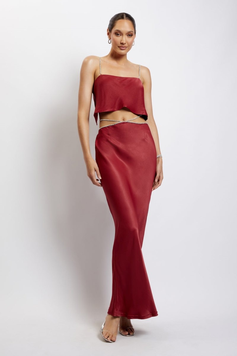 Women's Meshki Dayana Diamante Maxi Skirts Dark Red Australia | H3L-3137