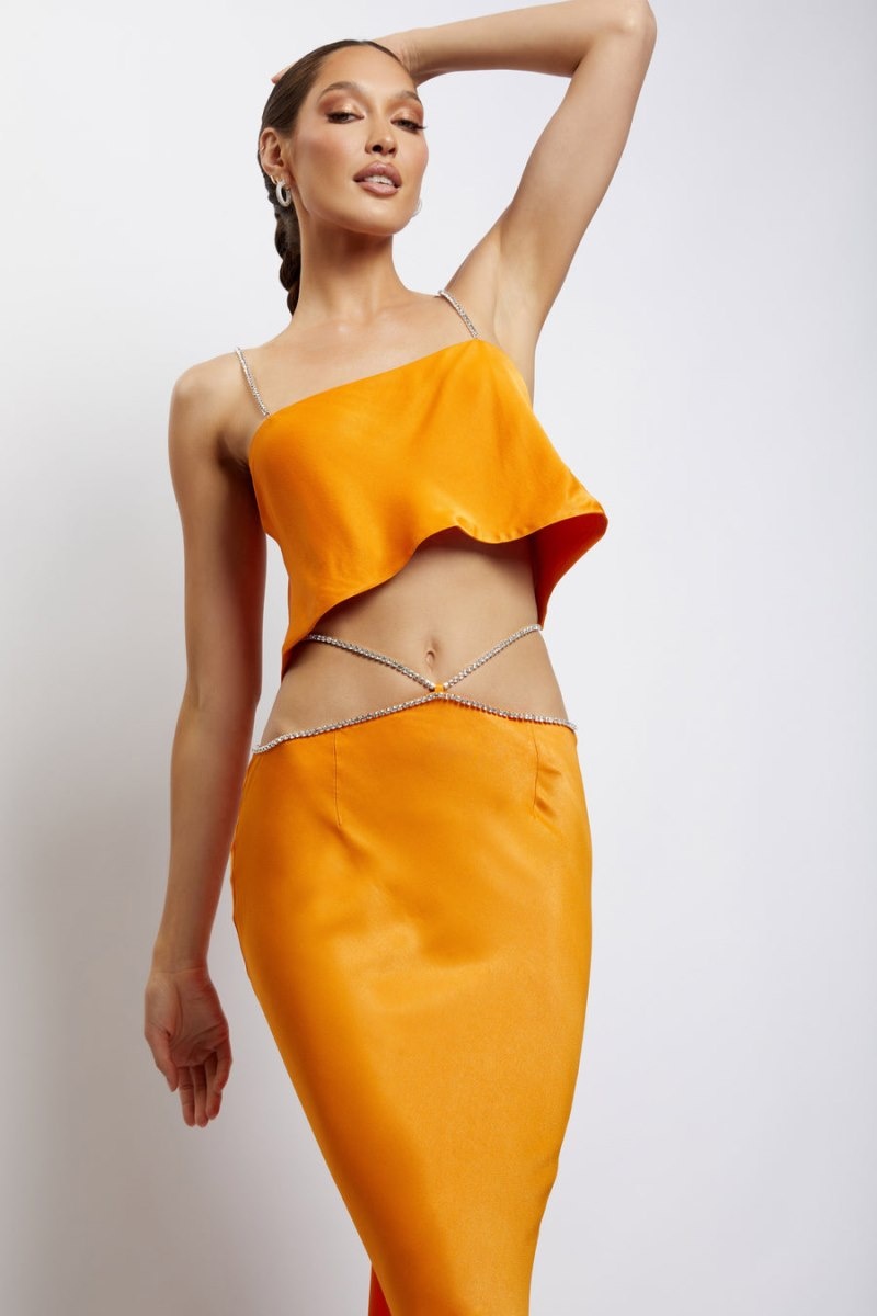 Women's Meshki Dayana Straight Cut Crop Tops Orange Australia | H1W-4253