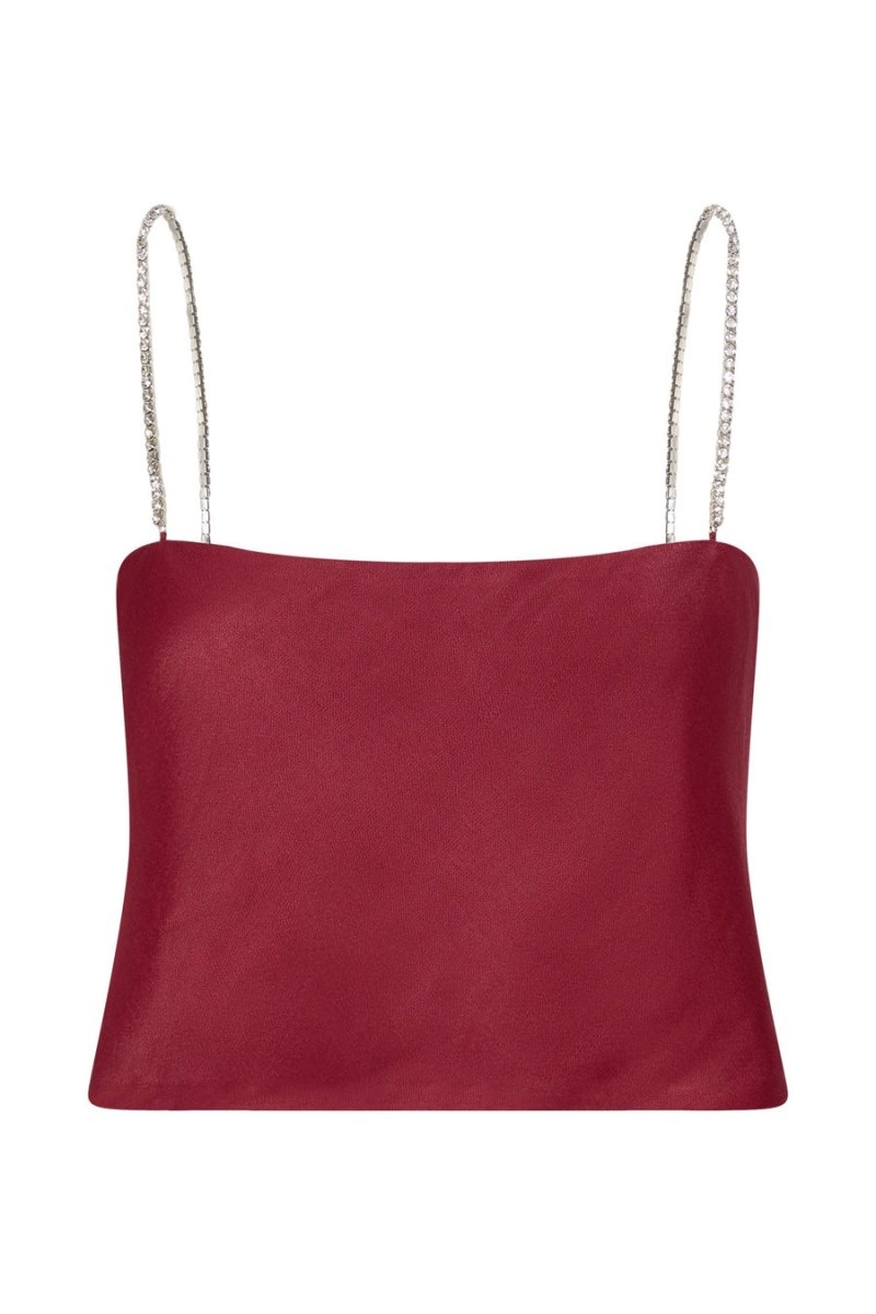 Women's Meshki Dayana Straight Cut Crop Tops Dark Red Australia | F1R-9031