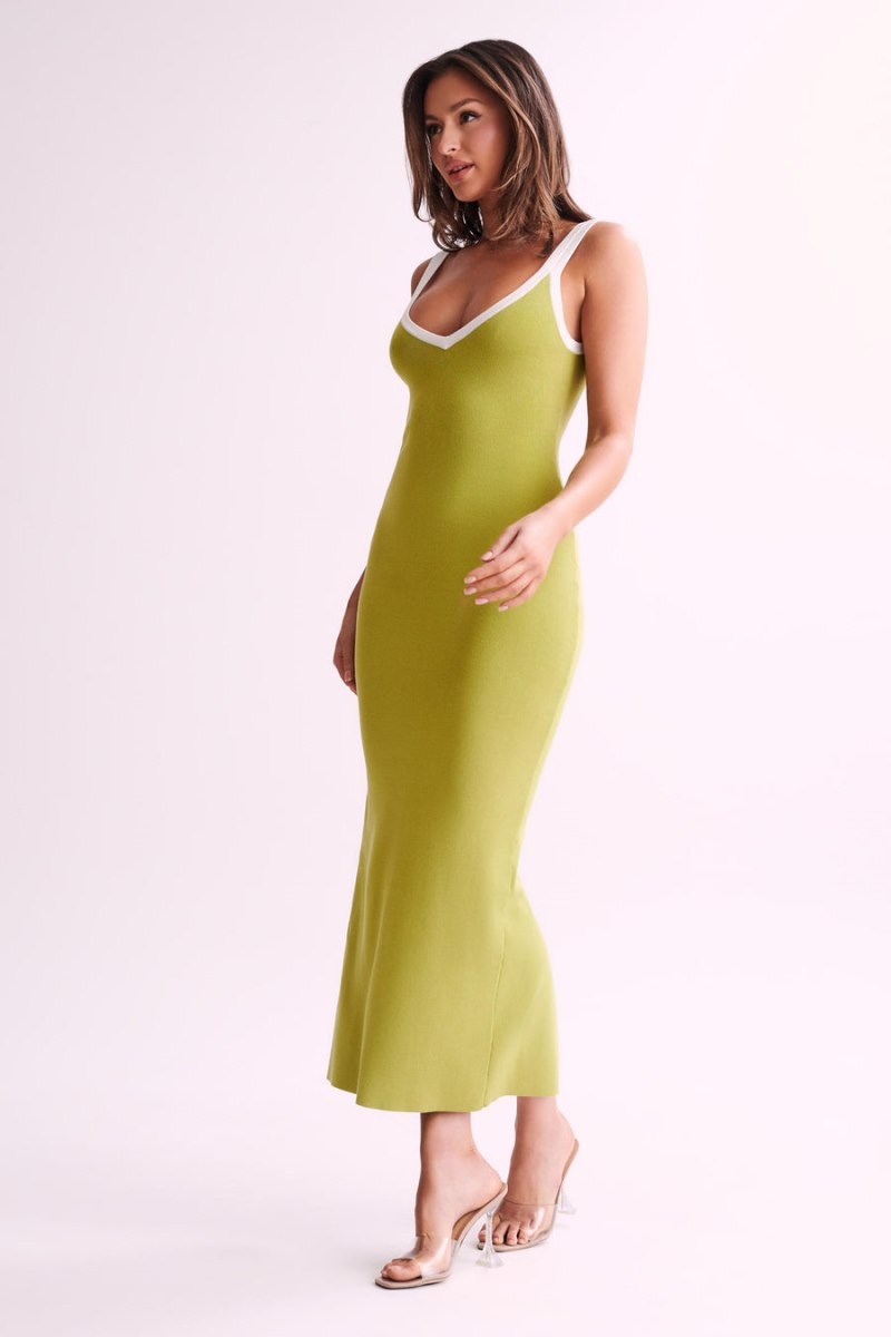 Women's Meshki Debbi Contrast Knit Midi Dress Green Australia | U8S-6409