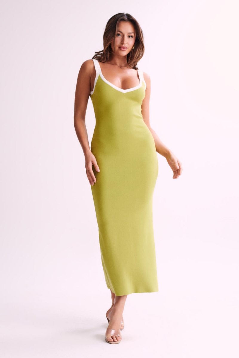 Women's Meshki Debbi Contrast Knit Midi Dress Green Australia | U8S-6409