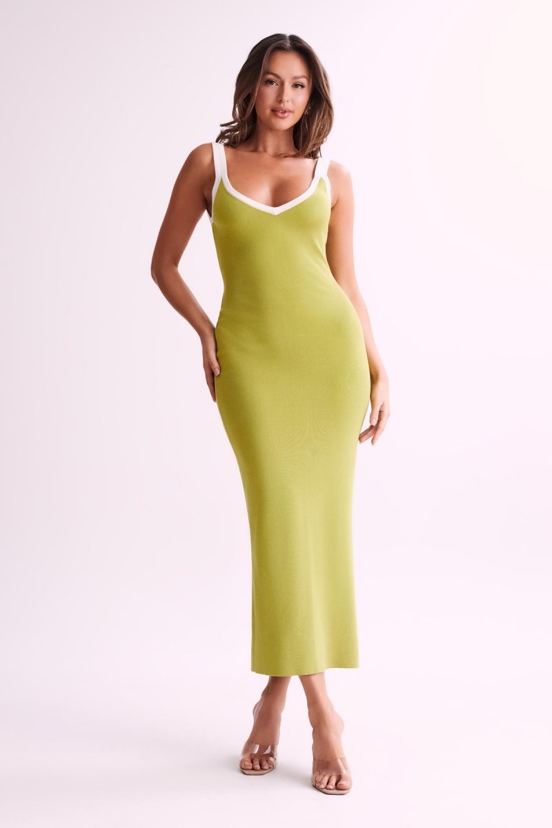 Women\'s Meshki Debbi Contrast Knit Midi Dress Green Australia | U8S-6409