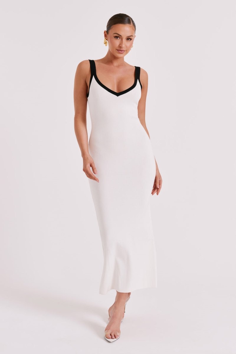 Women's Meshki Debbi Contrast Knit Midi Dress White Australia | K0U-1781