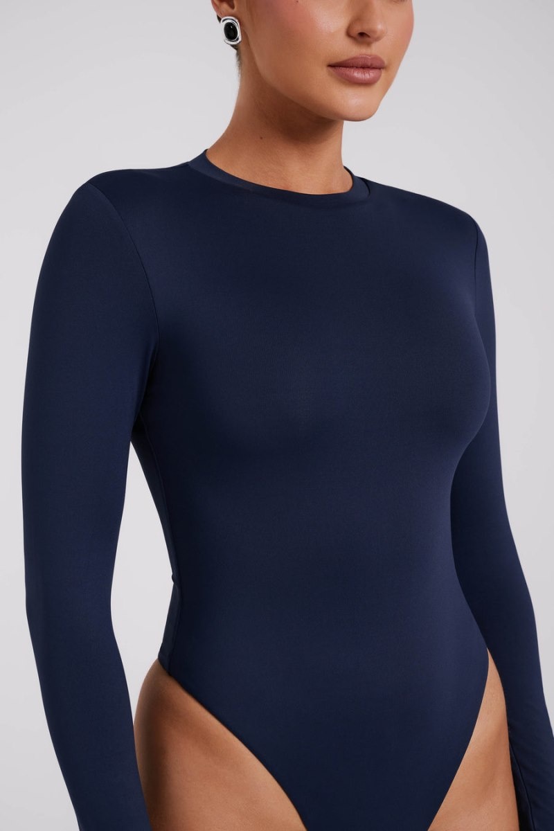 Women's Meshki Delilah Long Sleeve Crew Neck Bodysuit Navy Australia | L9N-9886