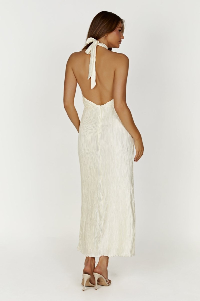 Women's Meshki Demetria Plisse Halter Maxi Dress White Australia | B0H-5842