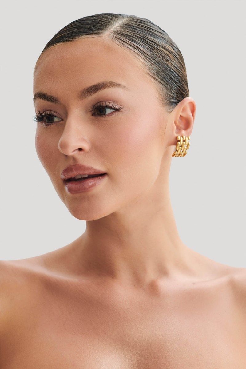 Women's Meshki Denise Cross Hatch Earrings Gold Australia | R2U-1074